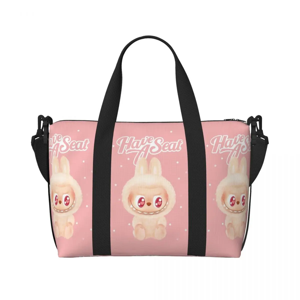 

Custom L-Labubus Tote Bag Women Large Capacity Playful Monster Beach Gym Shoulder Travel Bag