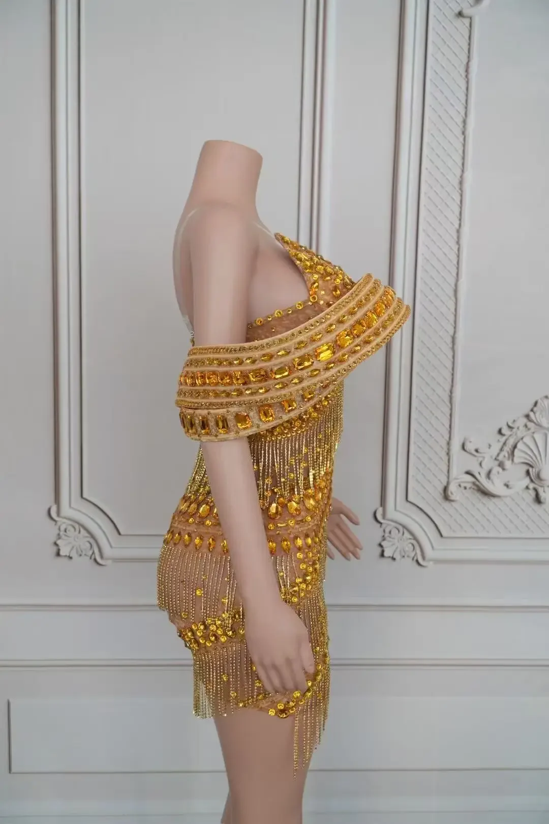 ทองเพชรสีดํา Rhinestones สั้นตาข่ายชุดผู้หญิงเซ็กซี่ฉลองชุดราตรีวันเกิด Party Photoshoot เครื่องแต่งกาย