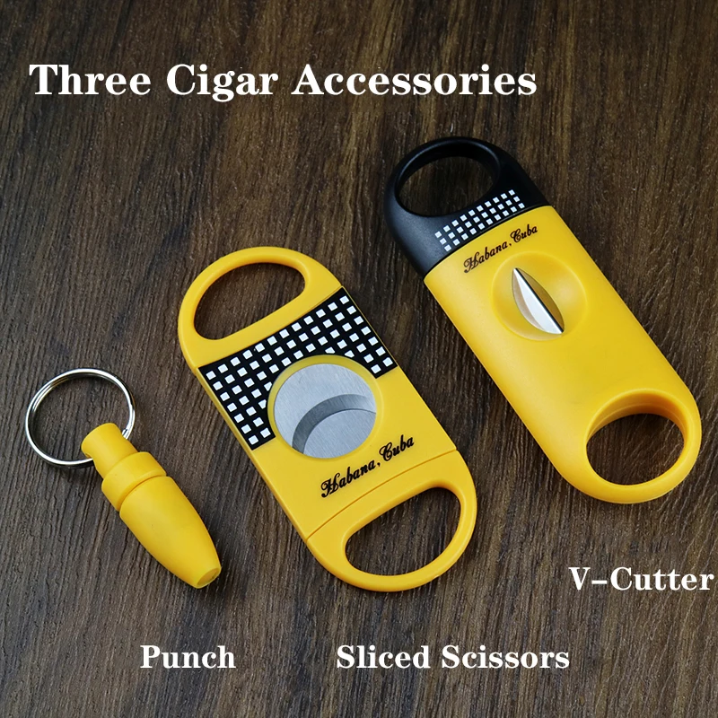 

Classic Black 3 Cigar Set Cutter V-Cut Sharp Stainless Steel Blade Cigars Guillotine Puncher Cutting Knife Accessory