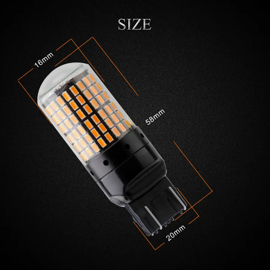 2 Stuks Amber T20 7443 Led Canbus 144SMD Fout Gratis Auto Brake Light Lampen 1156.1157.7440.3156.3157. Bau15s. Ba15s. P21w. Bay15d