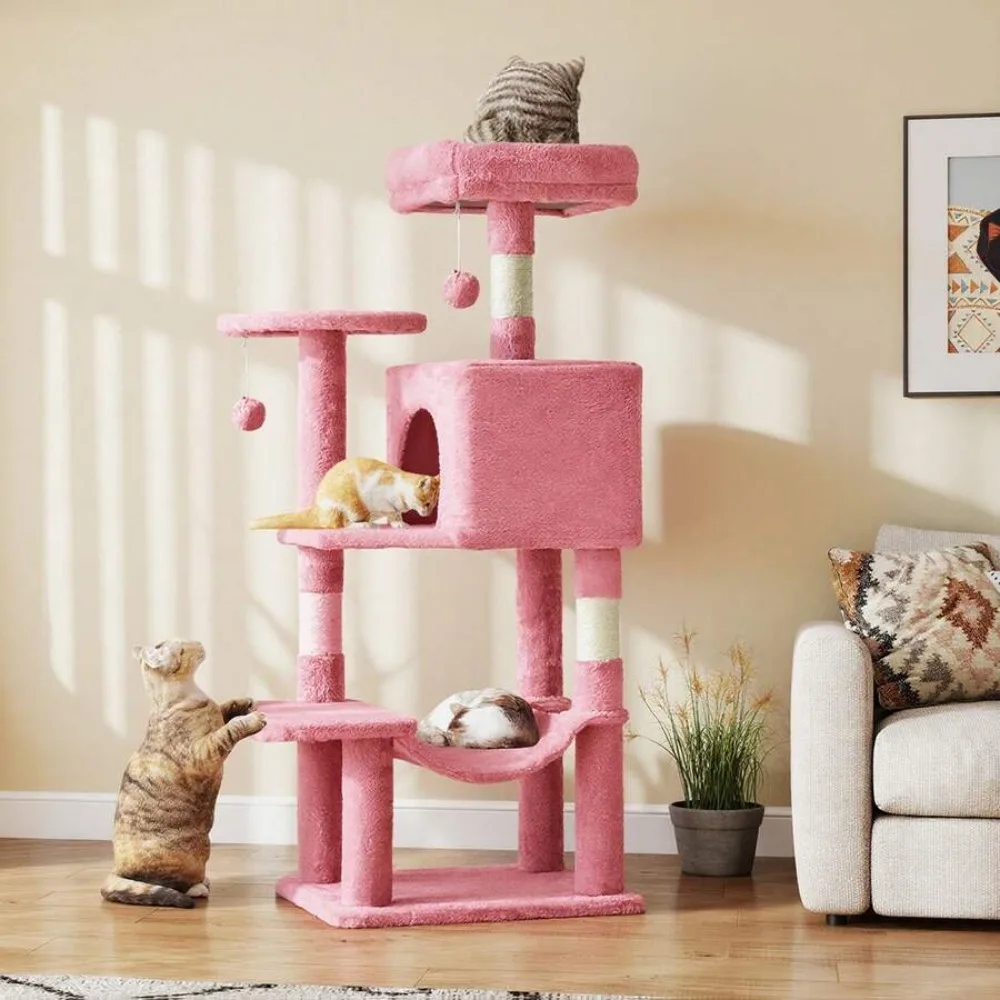 

Large Multi-Level Cat Tree, 44 Inches Tall With Sisal-Covered Scratching Posts, Dangling Ball, And Extended Platform For Cats