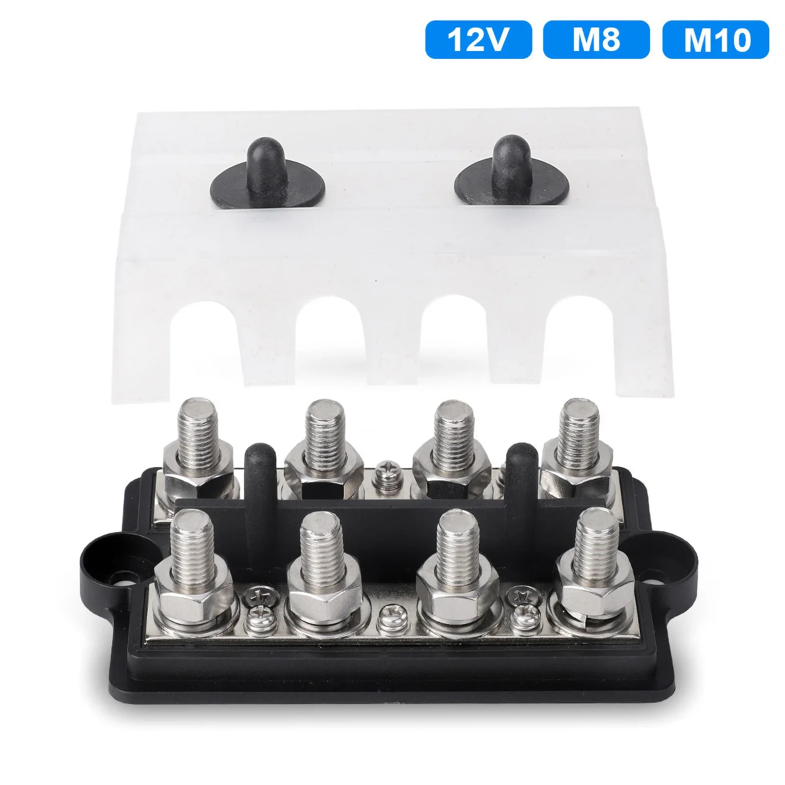 

Heavy Duty Bus Bar 8 Way DC 12V-48V 250A Positive Negative Power Distribution Block Box M8 M10 Busbar Battery Terminal Studs Box