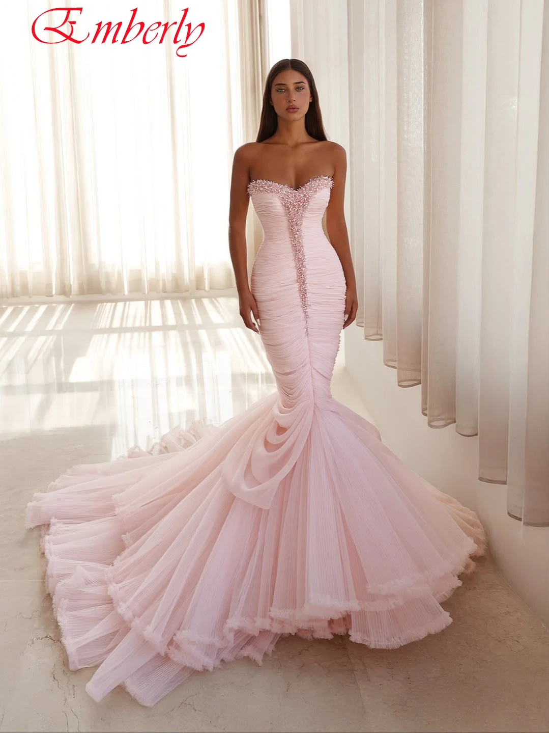 

Customized Mermaid Strapless Elegant Formal Evening Dress Temperament High Quality Bespoke Occasion Gowns Delicate Prom Dress