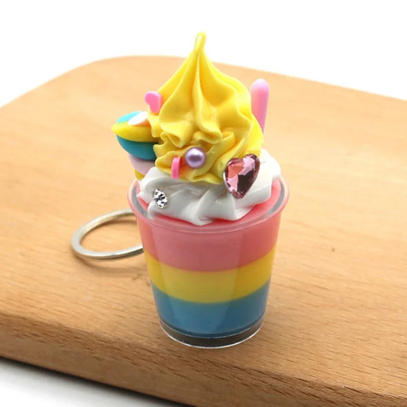 Cute Milkshake Keychain Creative Fashion Simulation Cream Ice Cream Food Toy Model Car Phone Bag Pendant Ornaments Gift Llaveros