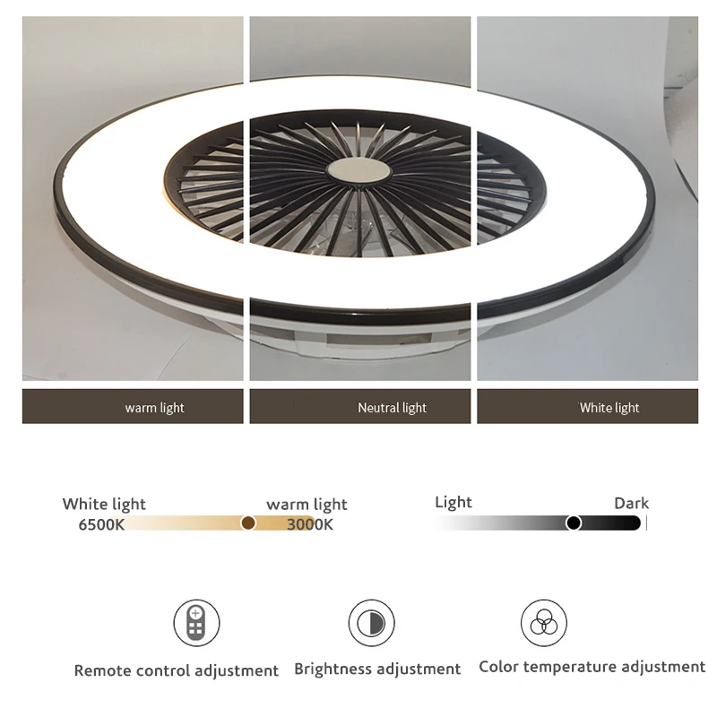 Imagem -05 - Inteligente Preto Moderno 56cm Redonda Ventiladores de Teto Lâmpada Baixo Teto Jantar Quarto Casa com Luz Led Controle Remoto para Ventilador Teto