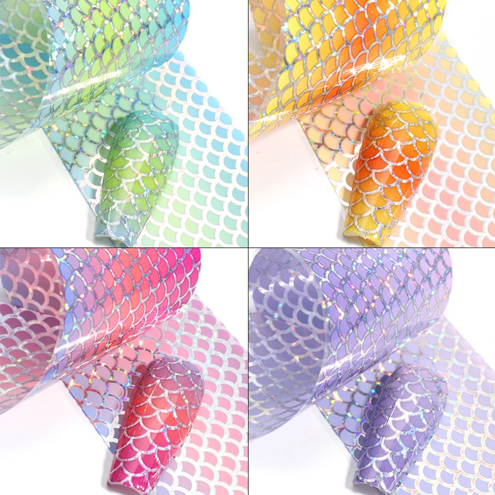 10 Teile/satz Transfer Gradienten Meerjungfrau Laser Fischschuppen Holographische Welle Aufkleber Nail art Dekorationen Nagel Aufkleber Nagel Folien