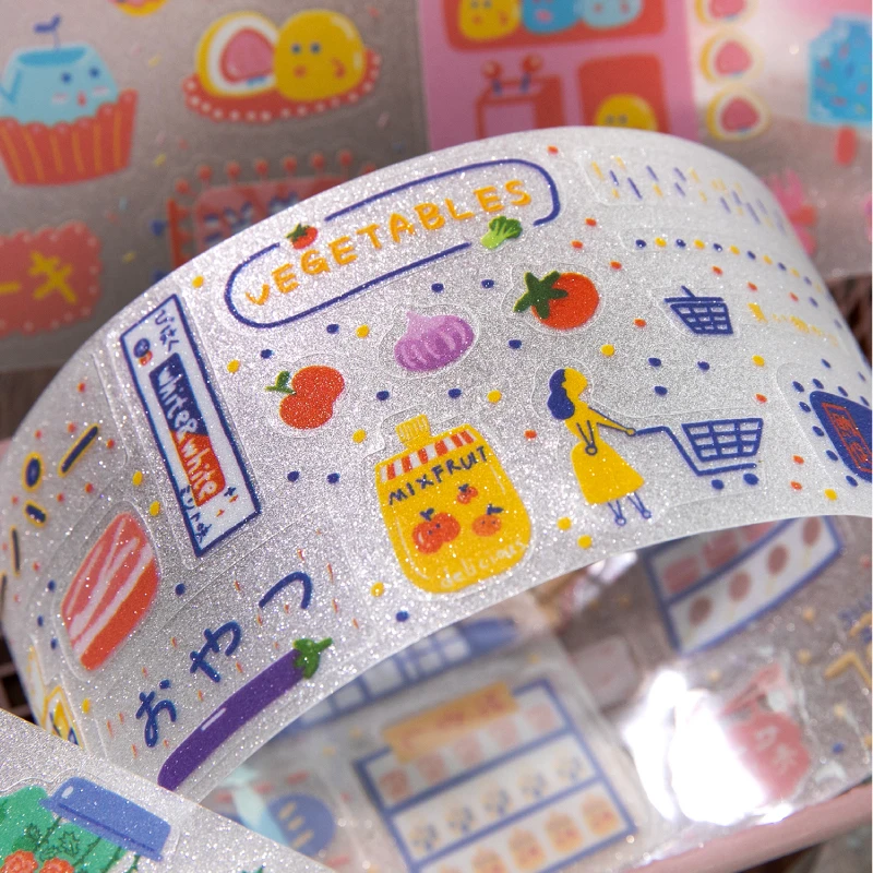 60 ミリメートル * 2 メートル/ロールショッピングパーティーシリーズかわいいフラッシュサンド PET 切削ステッカーテープ DIY ジャンクジャーナル素材スクラップブックステッカー