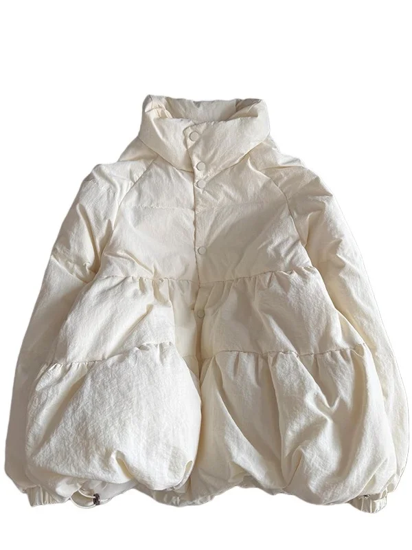 Warm Butterflies Knot Design Cotton Jacket Women's Style College Sweet Thickened Winter Outerwear Light Beige Stand Collar