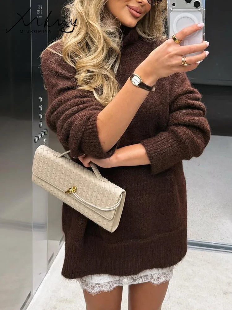 

Loose Green Turtleneck Sweaters Sets For Women Knit Suits Oversized Pullovers Thick Tops Ladies Women's Warm Sweaters And Skirts