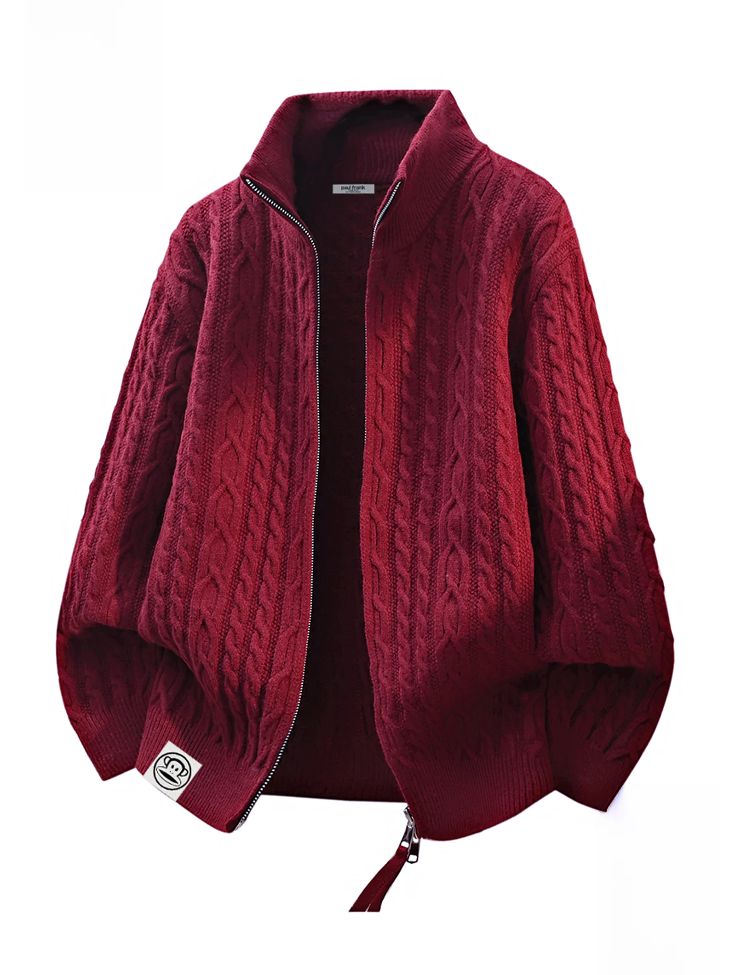 

Мужской теплый вязаный свитер Paul Frank: зимний, свободный, повседневный, с воротником-стойкой, из термополиэстера, с длинными рукавами, на молнии