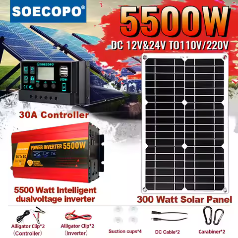 5500W Complete Solar Off-Grid System Panel 30A Controller and Inverter for Home RV Camping Backup Power and Off-Grid Application