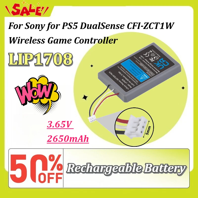 LIP1708 3.65V 2650mAh Li-ion Replacement Battery for Sony for PS5 DualSense CFI-ZCT1W Wireless Game Controller with Free Tools
