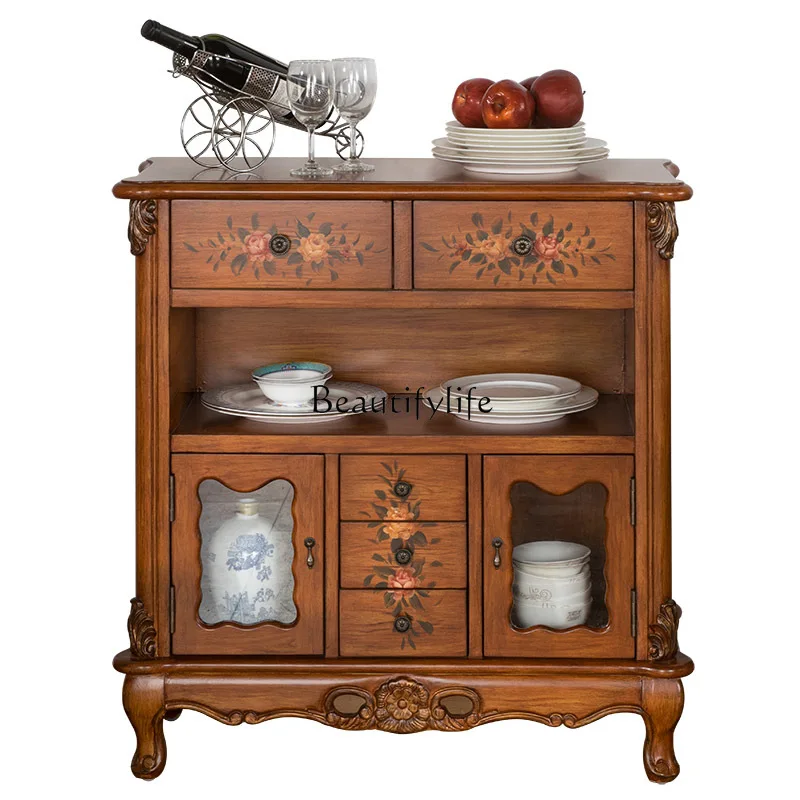 

European and American Style Retro Bowl and Plate Storage Wine Cabinet Entryway Display Cabinet Mediterranean Painted Furniture