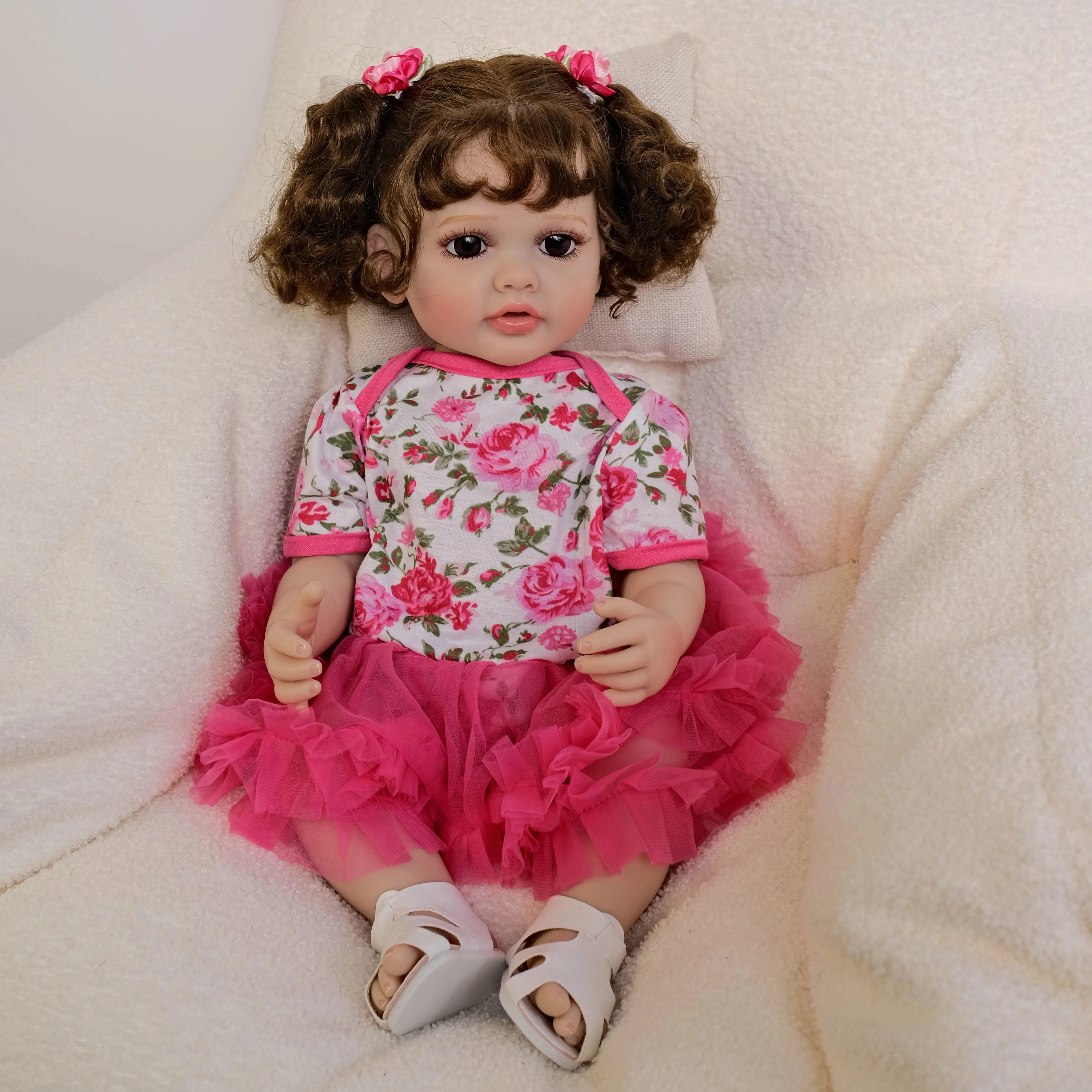 22inch Betty Full Body Girl Soft Silicone Vinyl Reborn Toddler 3D Skin Visible Veins Hand Rooted Hair Collectible Art Doll