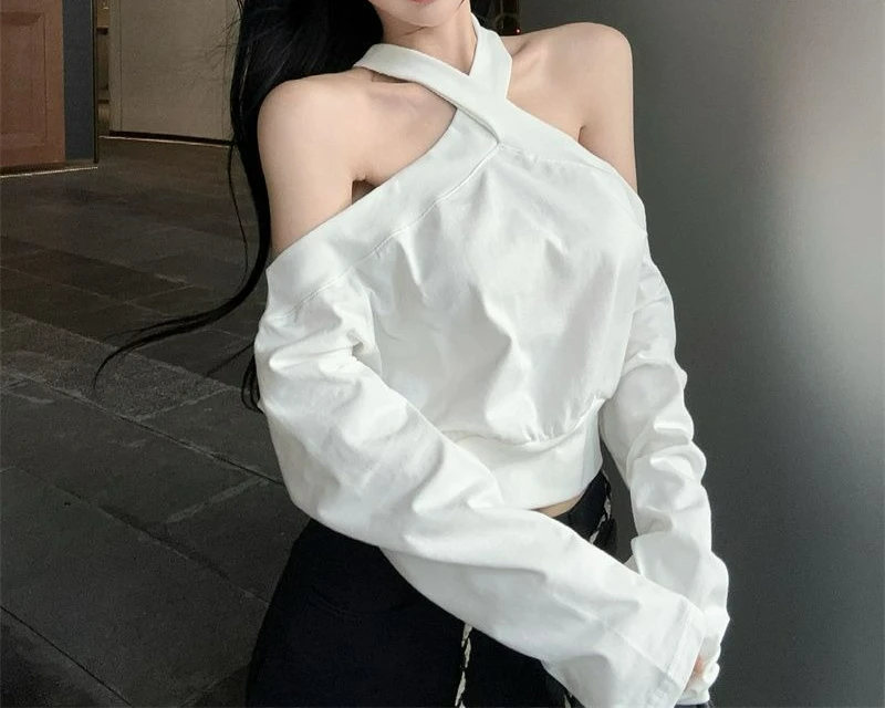 

Autumn Cross-neck Off-the-shoulder Long-sleeved T-shirt 2026 Early Autumn Loose Top