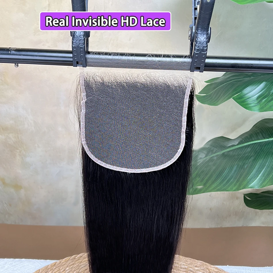 شعر بشري مفرود بدانتيل غير مرئي عالي الدقة مقاس 6 × 6 # 1B لون طبيعي فراق عميق عقدة مبيضة من الدانتيل شعر عذراء خام