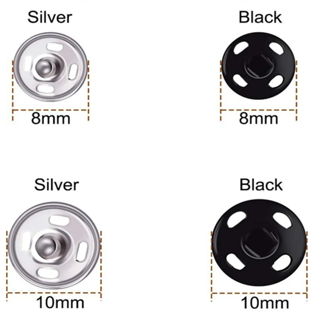 50/Set 8/10mm bottoni a pressione nero argento metallo elementi di fissaggio pulsante ferro Stud placcatura bottone rotondo accessori per cucire