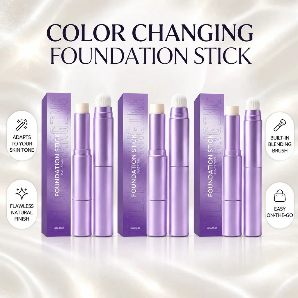 Dual End Color Changing Foundation Stick,Even Skin Tone Moisturizing High Coverage,Longwear Creamy Makeup for Flawless Face Look