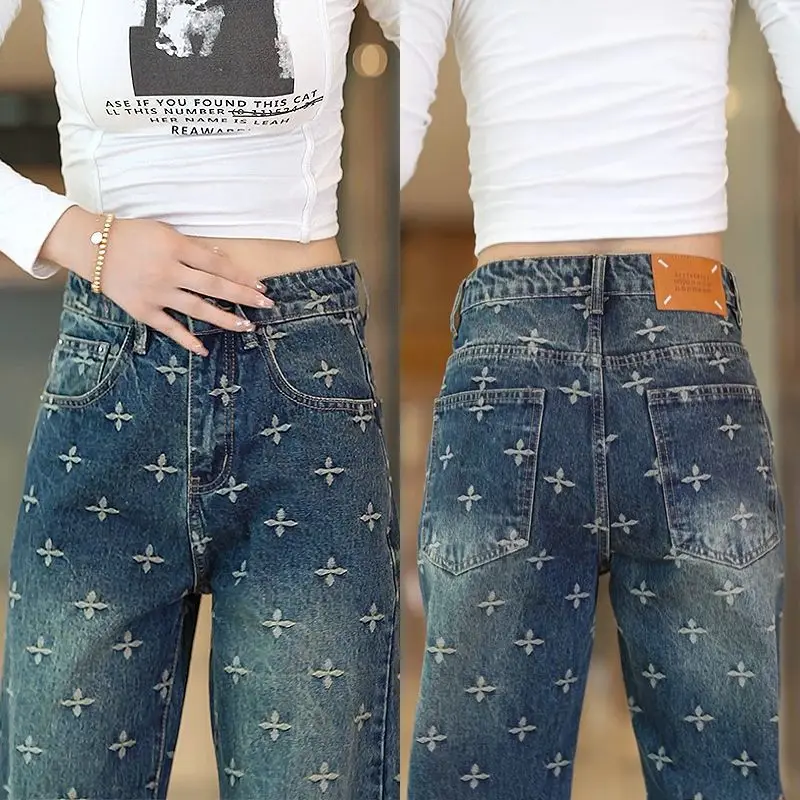 

Высококачественные хлопковые джинсы с широкими штанинами, свободного кроя, синие, прямые, модные повседневные брюки для молодых мужчин