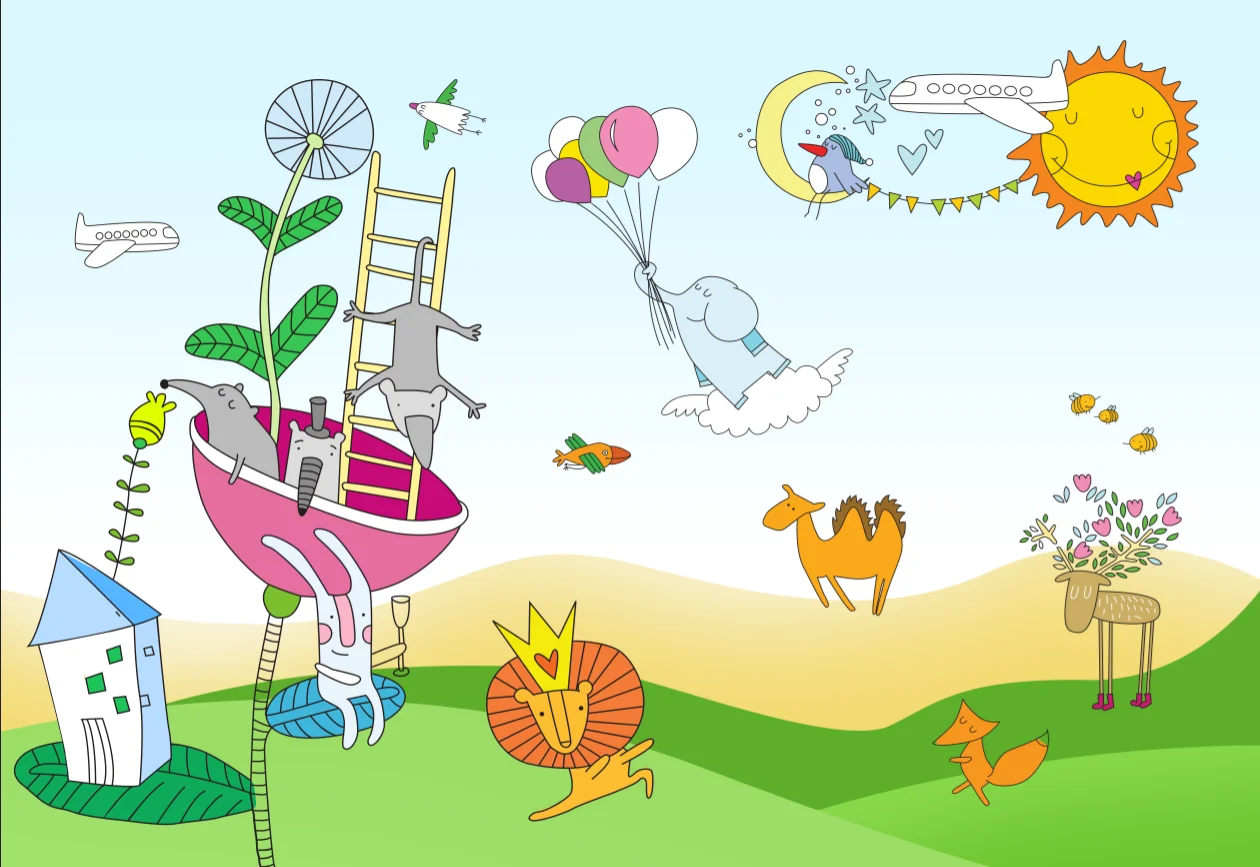 Custom Any Size Mural Wallpaper cartoon hot air balloon animal Wall Painting Kid's Bedroom Background Wall decorate 3d wallpaper