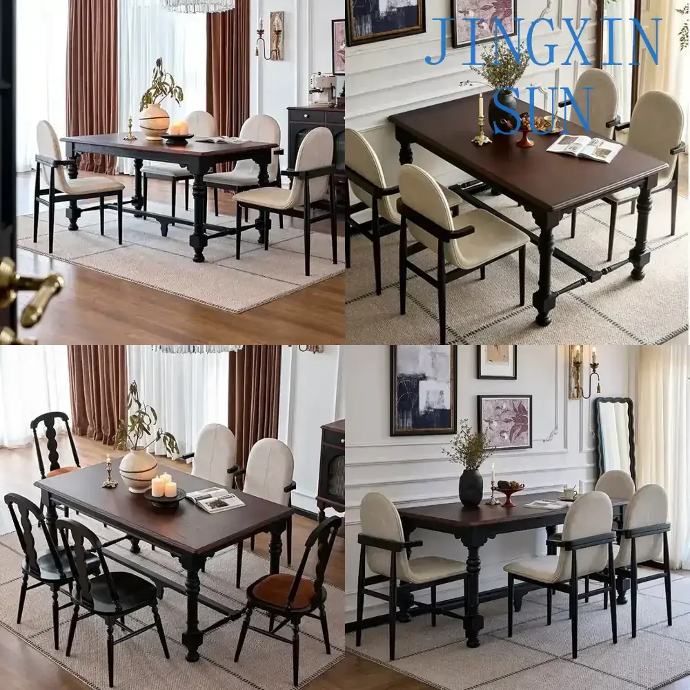 Black Rock Structure Dining Table for American Solid Wood Rectangular Table for French Style Dining Room Furniture for Modern