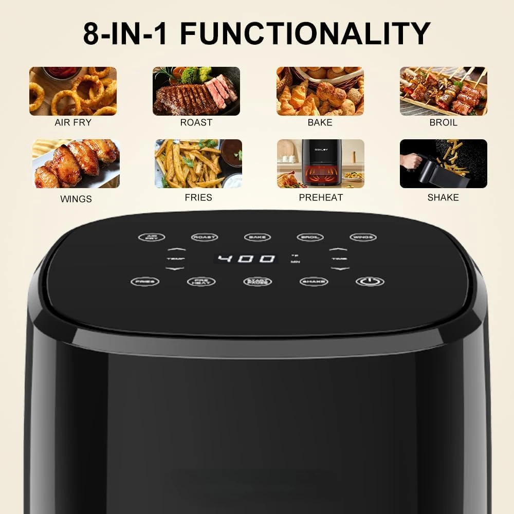 Air Fryer 3.8 kuarsa untuk 1-2 orang, 8-in-1 fungsi, penggorengan udara, panggang, panggang, Broil, penghangat, Goyang, penggorengan udara kecil Digital, Non-Fryer