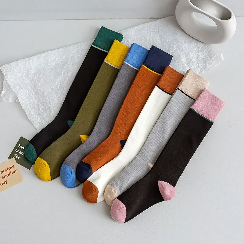 Women Long Socks Color Blocking Stockings Japanese Fashion Knee Stockings Female JK Lolita Girl Knee High Tube Medias Calcetines