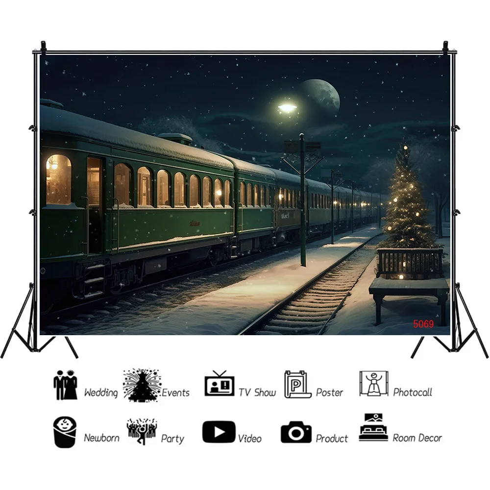 電車のクリスマスの写真撮影の背景,窓と夜の背景,羽ばたきの雪片に触発された,スタジオの背景,WW-66