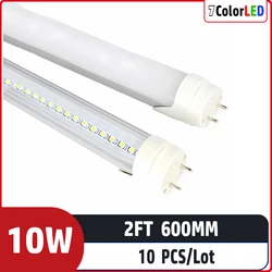 10 pcs/lot 2ft 600mm 10w AC85-265V entrée led lampe structurels ente pour éclairage à la maison SMD2835 haute luminosité T8 led tube