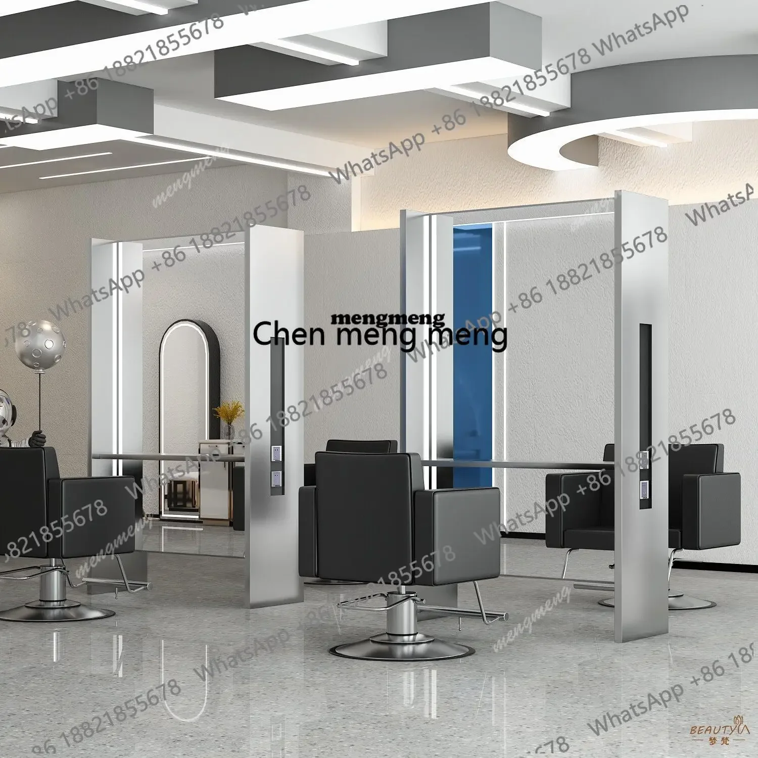 CC182 The new barber shop has a double-sided floor-to-ceiling mirror table, hair salon with light for hair cutting, perm and  mi