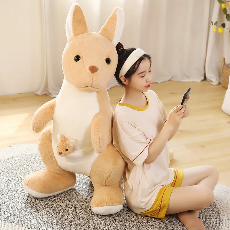 60-150CM Giant Size Kangaroo Plush Toys Mom Stuffed Lifelike Animal Plush Doll Creative Pillow Home Decro Gift