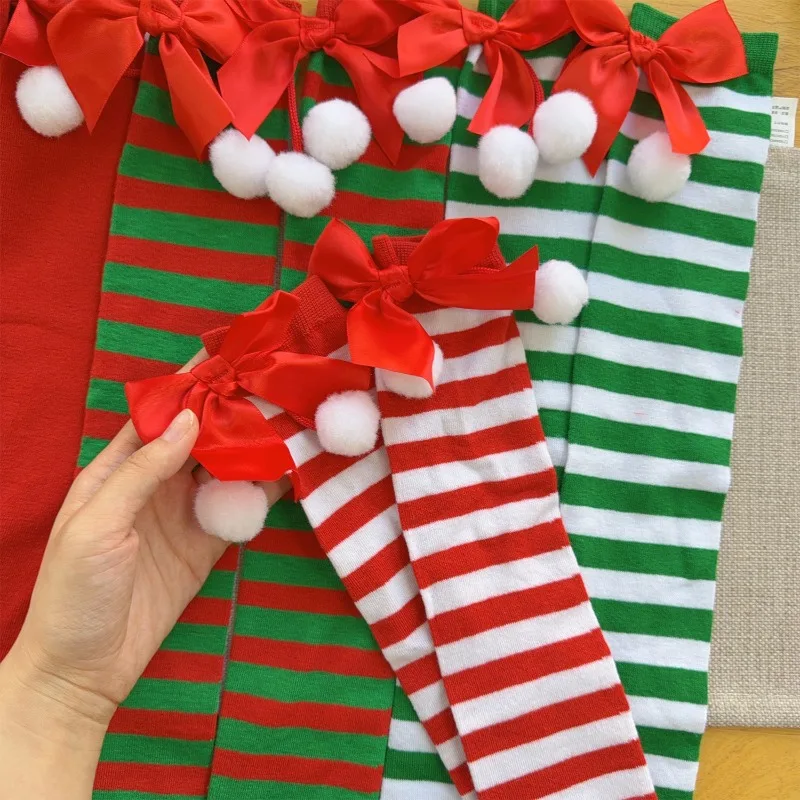 Dopamine Holiday Socks Cartoon Bow Ball Sock Warm Women's Long Stockings 2026 Christmas Striped Sock Cosplay Socks