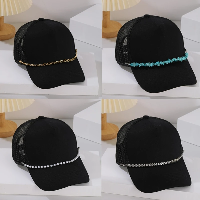 3 Pcs Turquoise Charm Chain for Hats Easy to Attach Sturdy Pearls and Metal Caps Accessories for Parties and Casual Wear