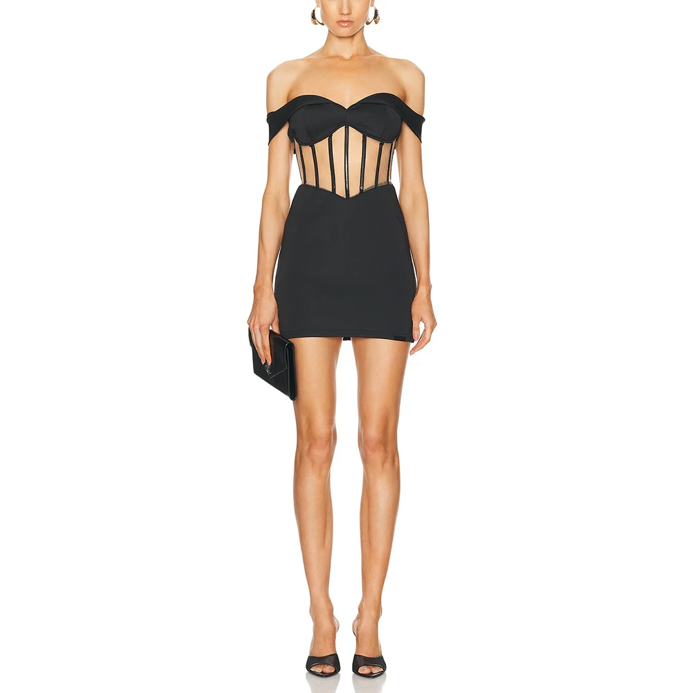 

Women's Fishbone See-through Mesh Splicing Dress,Sexy Strapless Fashion,Commuter Sleeveless Package Hip Dress,Y2k, Summer,2024