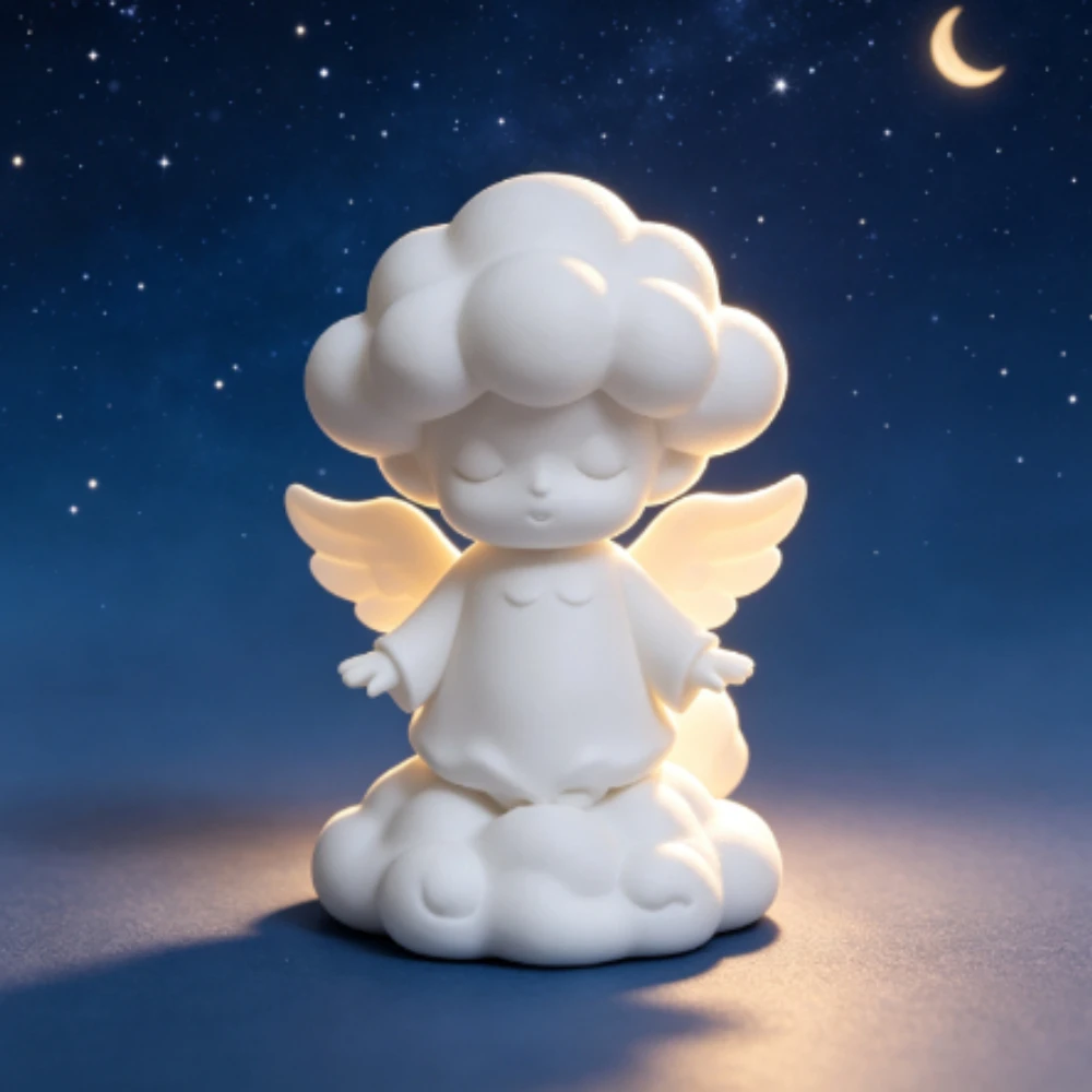 Cute Cloud Angel Figurine 3D Print Minimalist Dreamy Angel Ins Desktop Ornaments Soft Bedroom Shelf Decor Baptism Birthday Gifts