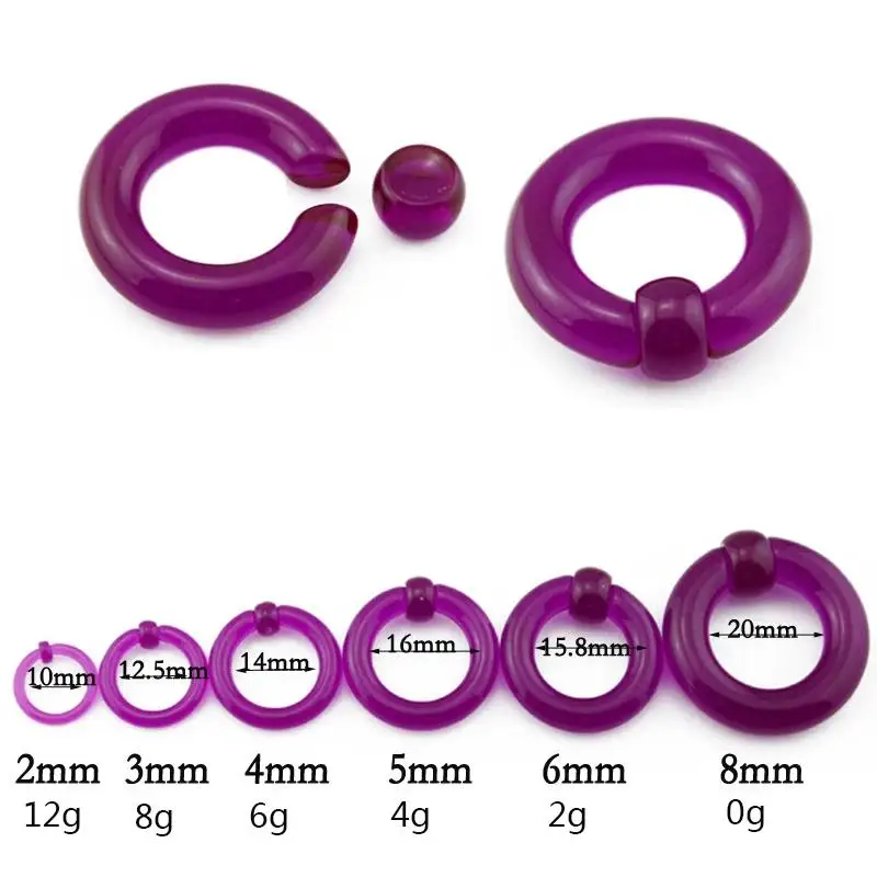 1PC Acrylic BCR Various Size Captive Bead Ring Ear Tunnel Plug Expander Gauges Nose Septum Ring Earring Body Piercing Jewelry