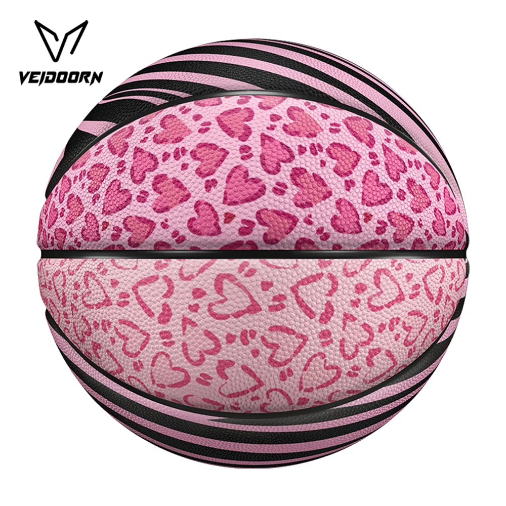 كرة سلة عصرية باللون الوردي الفهد مقاس رسمي 7 كرة مطاطية للرجال والنساء كرة رياضية عالية الارتداد للاستخدام الداخلي والخارجي للتدريب #4