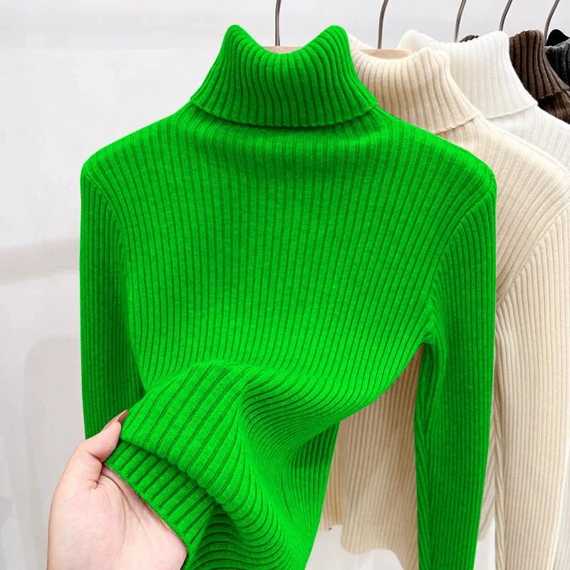 

Женский свитер с высоким воротом, новинка 2025, осень-зима, тонкий топ, вязаный свитер с длинными рукавами, пуловер, нижняя рубашка, женская