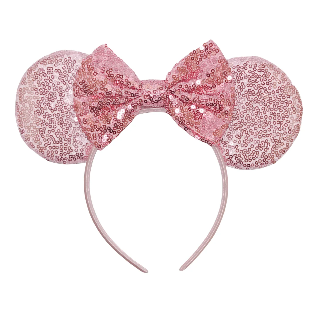 Mouse Ears Headband For Girls Adults 5'' Sparkly Sequin Bow Hairband Festival Party Travel DIY Hair Accessories