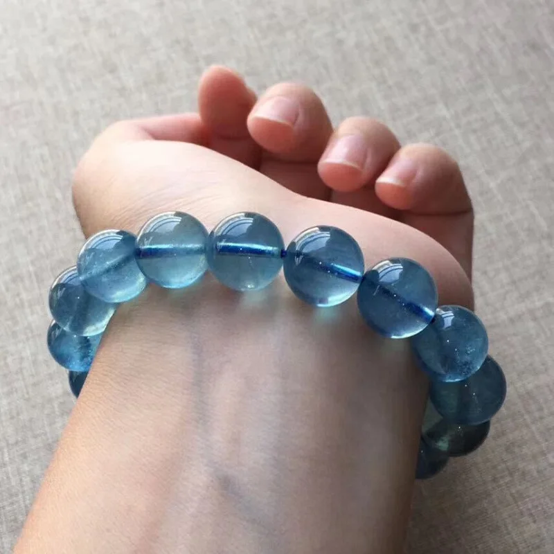 

Natural Brazilian aquamarine bracelet, blue semi-precious stone crystal, transparent, unisex fashion jewelry, free shipp