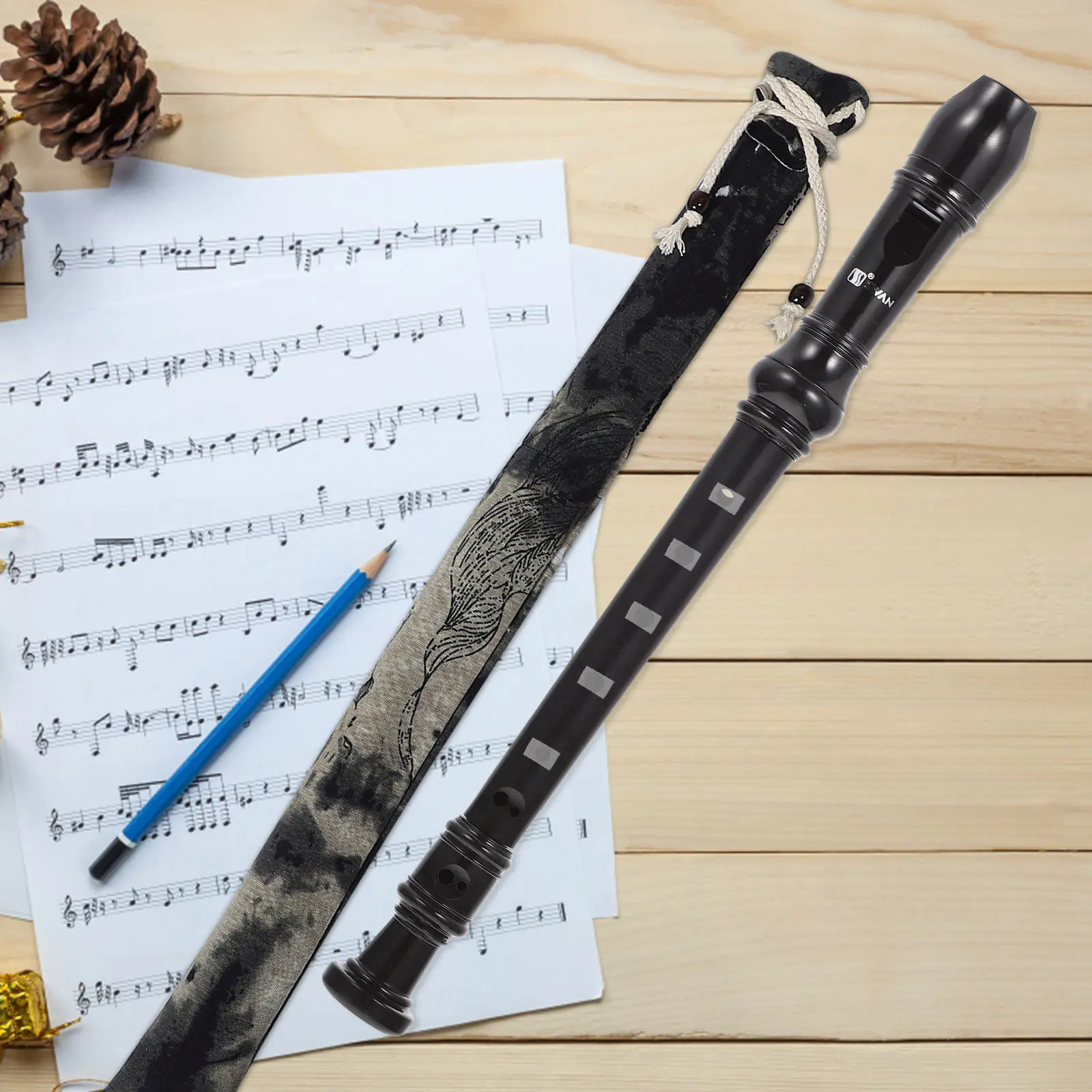 Portable Flute Storage Bag Vertical Chinese Flute Pouch Ink Wash Painting Design Lightweight Flannel Lining Protective Musical