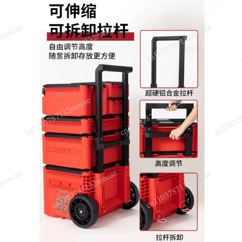 Multifunctional Toolbox Hardware Storage Box Industrial Stackable Organizer Container Red