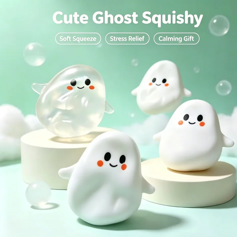Halloween Ghost Pumpkin Squishy Fidget Toy Soft Squeeze Stress Relief Cute Kawaii Calming Sensory Desk Decompression Party Gift