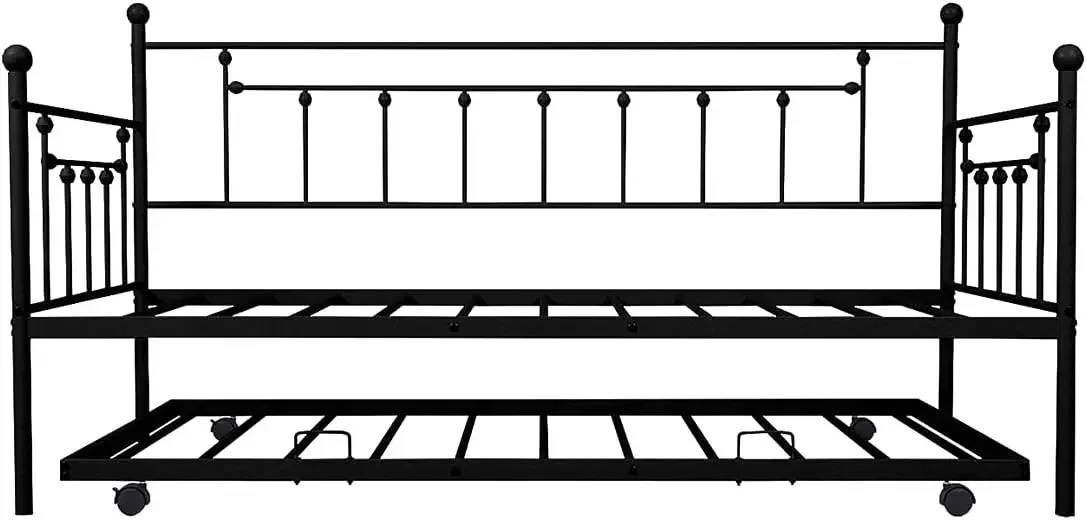 โลหะห้องนั่งเล่นเตียงแขกดึง Trundle Vintage โลหะ TrundleFrame สําหรับห้องพัก,ห้องนอน (สีดํา)