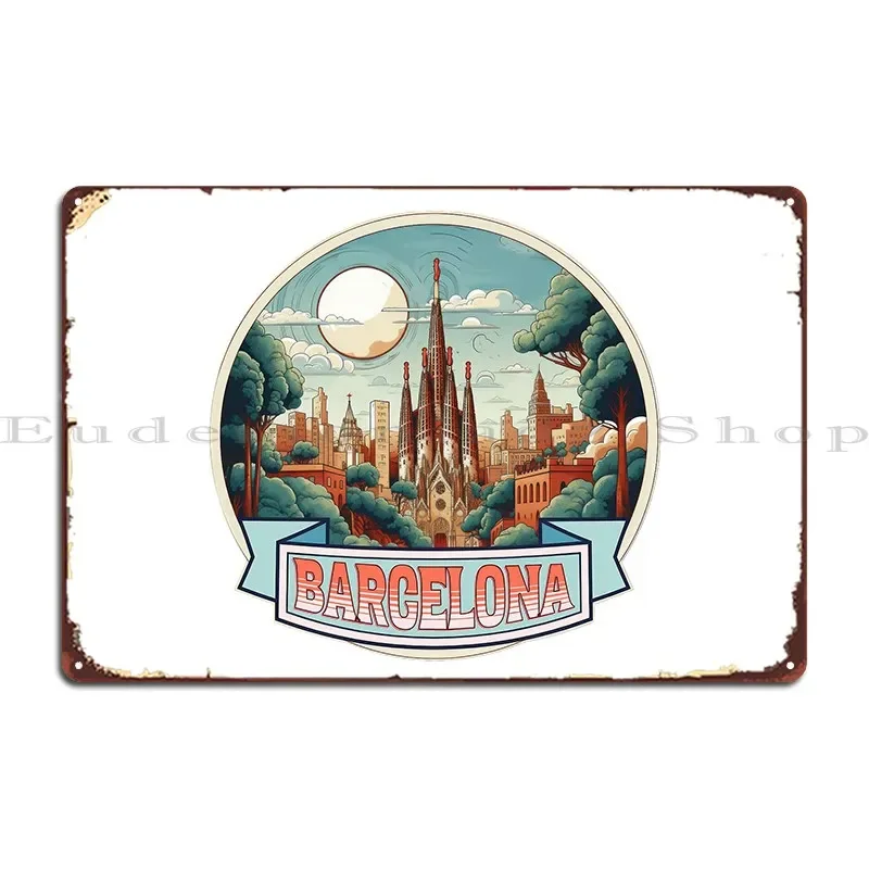 Barcelona Love Metallschild, Wohnzimmer, Kino, Party, personalisierte Dekoration, Blechschild, Poster