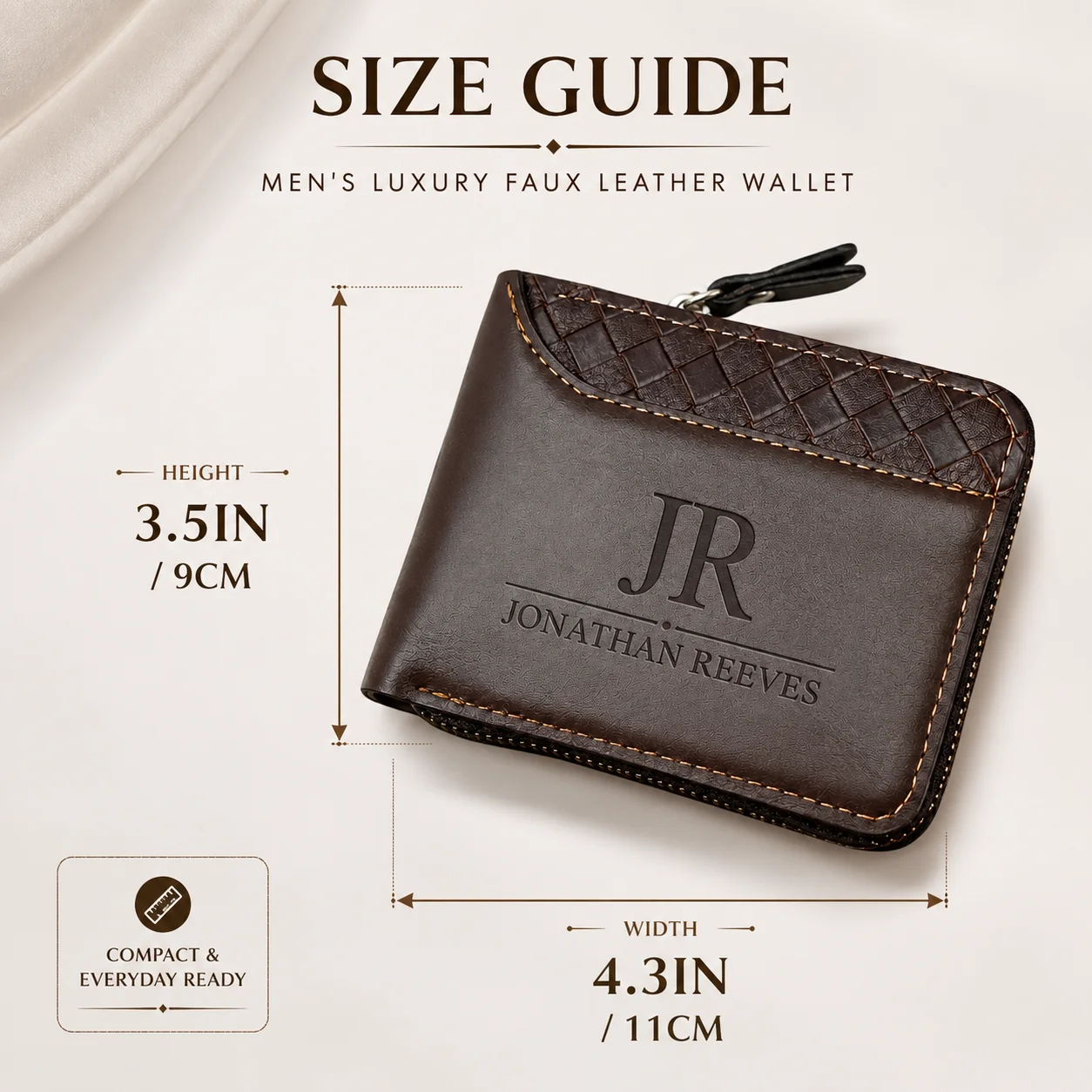 Custom Men's PU Leather Wallet Personalized Zipper Wallet with Name Initials Coin Pocket Card Holder Daily Business Gift for Men