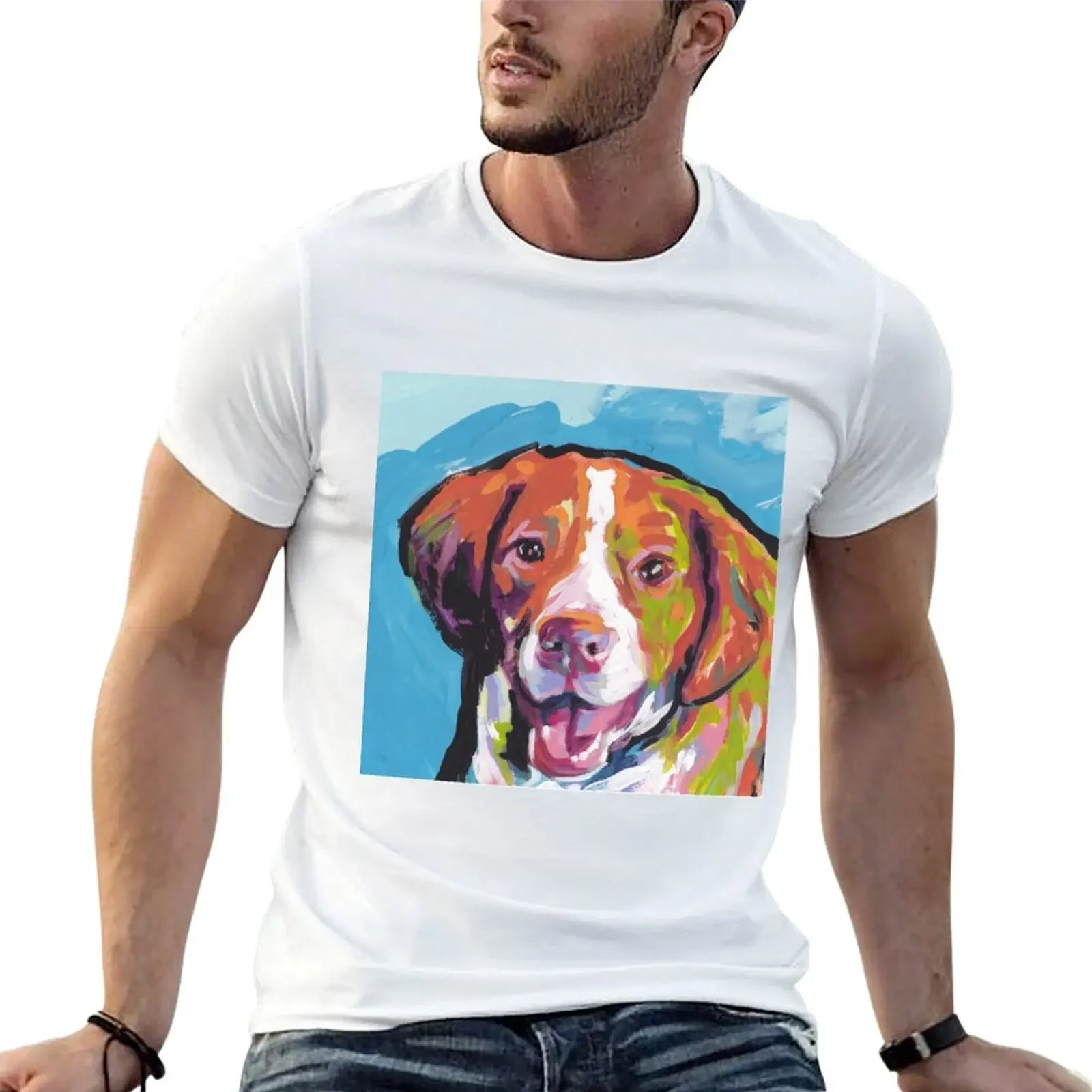 Brittany Spaniel Bright colorful pop dog art T-Shirt plus size tops graphic t shirts mens graphic t-shirts hip hop