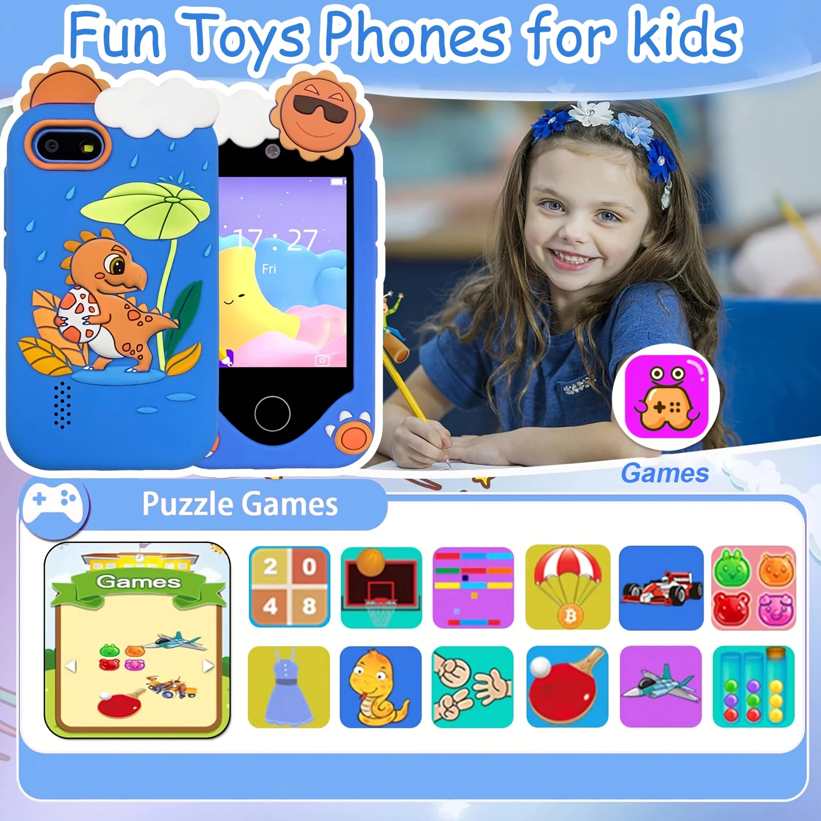 Mini-Smartphone-Spielzeug für Kinder, Smartphone, Kinderspielzeug, Spiele, Dual-Kamera, Musik, Video-Player, 10 Geschichten, Jungen und Mädchen, Geburtstagsgeschenke