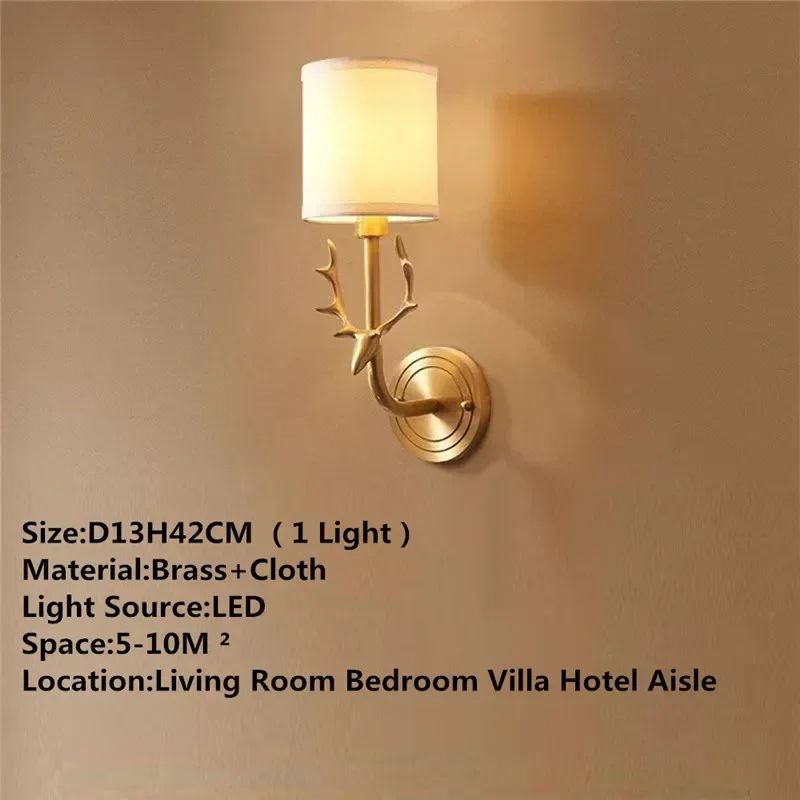 GISELLE Contemporary Brass Wall Lamp American Retro LED Living Room Bedroom Study Room Hotel Villa Model Room Hall Way Aisle Lig