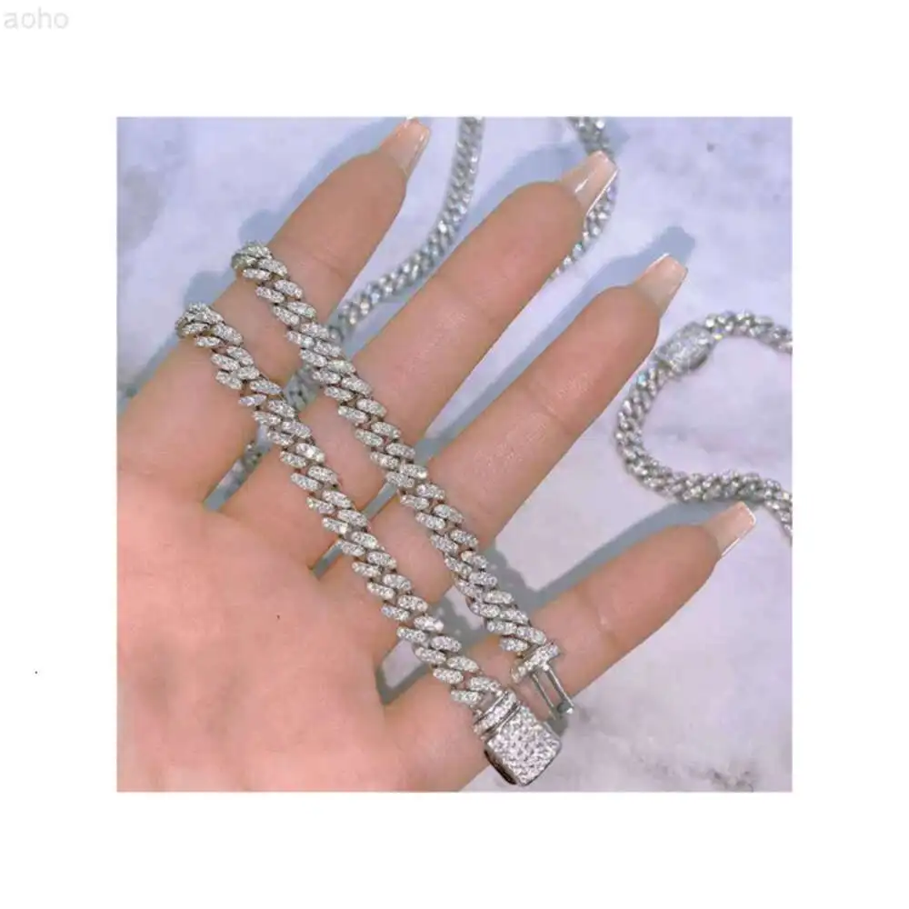 

6mm Miami Cuban Link Chain Vvs Moissanite Diamond Stubbed 925 Sterling Silver White Gold Plated 18-24